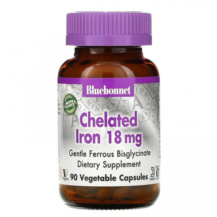 Bluebonnet Nutrition Chelated Iron 18 mg 90 капсул / Железо в хелатной форме