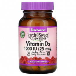 Bluebonnet Nutrition EarthSweet Витамин D3, со вкусом малины, 25 мкг (1000 МЕ), 90 жевательных таблеток