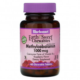 Bluebonnet Nutrition, EarthSweet, Метилкобаламин (Витамин Б12), малиновый вкус, 1000 мкг, 60 жевательных таблеток