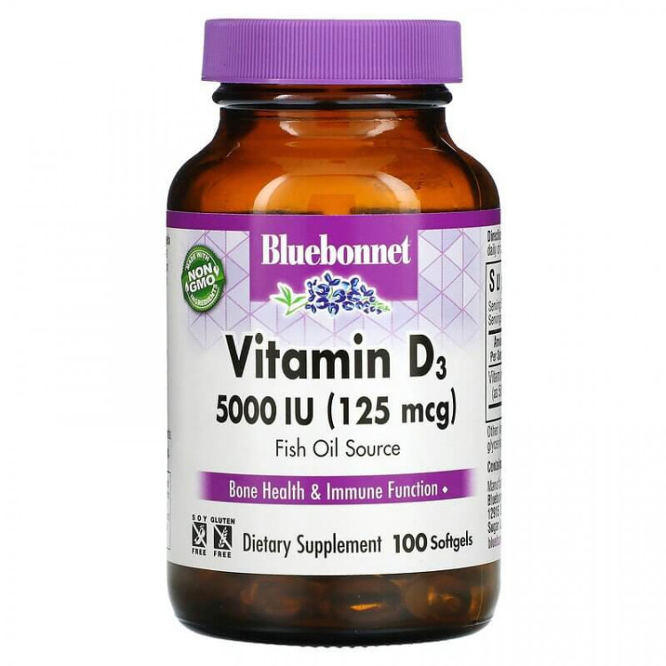 Bluebonnet Nutrition Витамин D3 125 мкг (5000 МЕ) 100 мягких таблеток