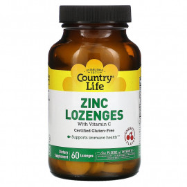 Country Life Zinc Lozenges / Цинк с витамином С, 60 леденцов со вкусом вишни