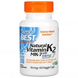 Doctor's Best Витамин K2 MK-7 с MenaQ7, 45 мкг, 60 капсул
