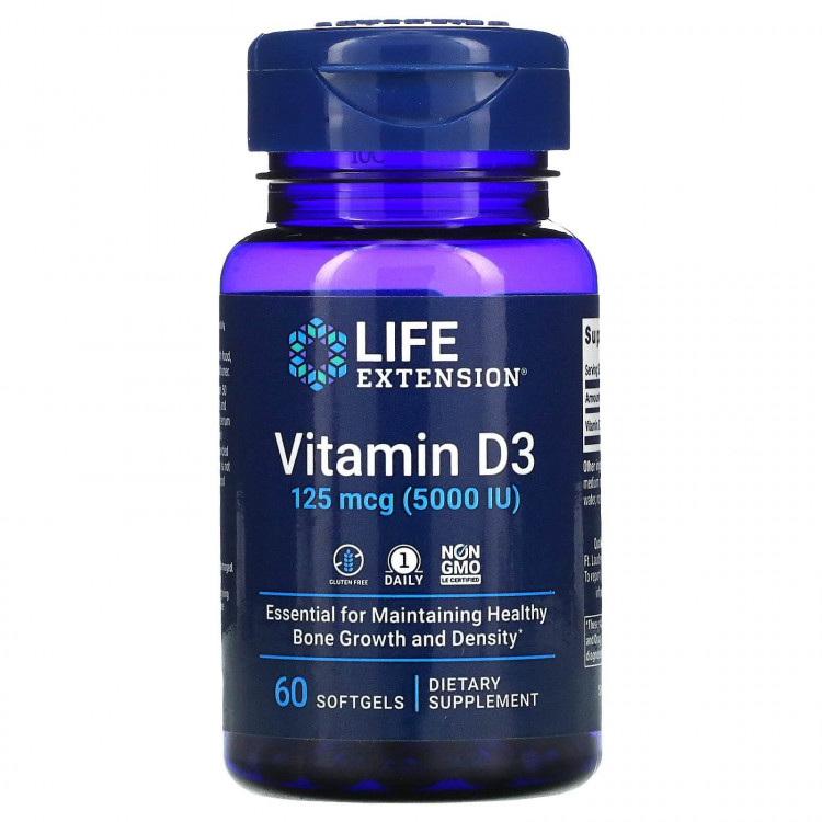 Life Extension Vitamin D3 / Витамин Д-3 125 мкг (5000 МЕ) 60 мягких желатиновых капсул