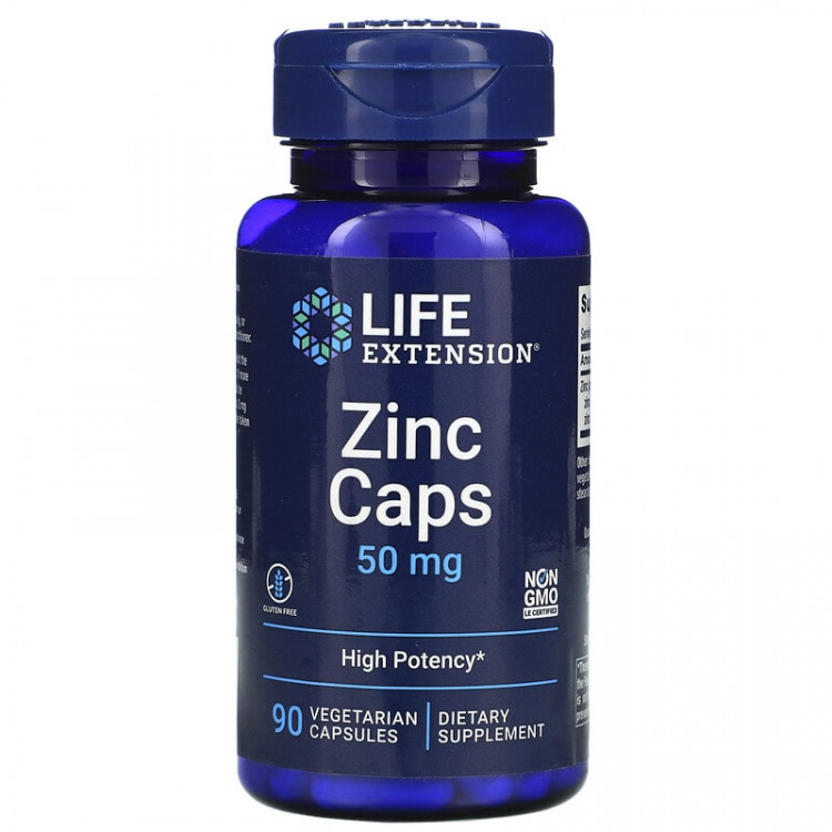 Life Extension Zinc Caps / Цинк в капсулах 50 мг 90 вегетарианских капсул