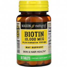 Mason Natural Биотин плюс кератин 10 000 мкг 60 таблеток