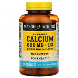Mason Natural Жевательные таблетки с кальцием + D3 со вкусом кофе мокко 600 мг 100 жевательных таблеток