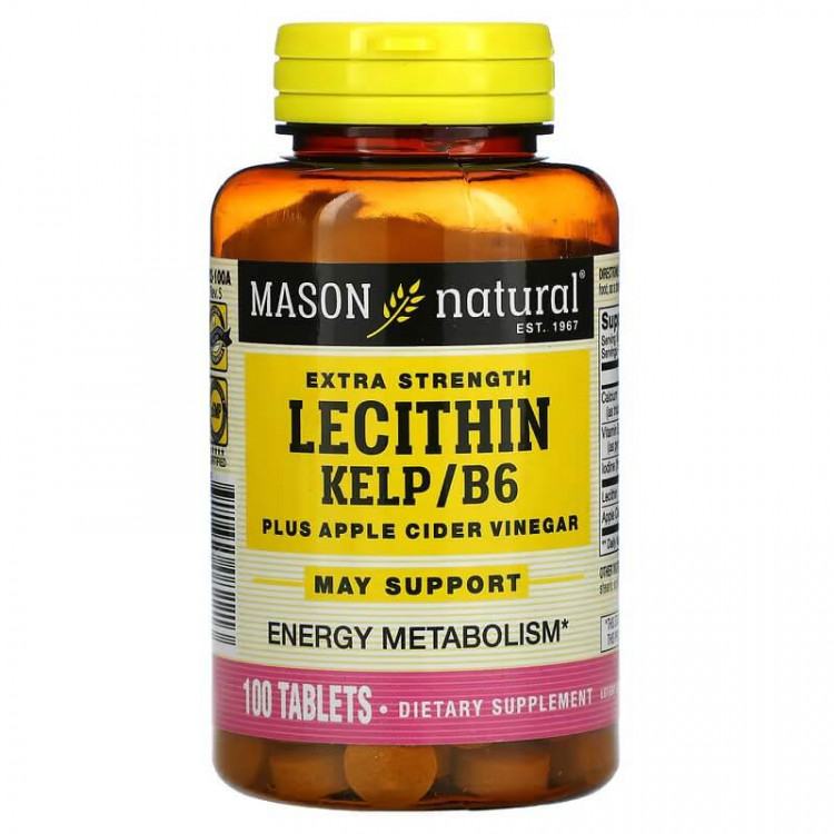 Mason Natural Лецитин водорослей повышенной прочности/B6 плюс яблочный уксус 100 таблеток