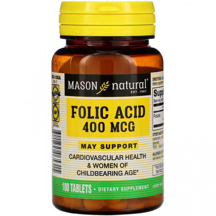 Mason Natural Фолиевая кислота 400 мкг 100 таблеток