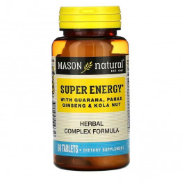 Mason Natural Super Energy с гуараной, женьшенем и орехом кола 60 таблеток