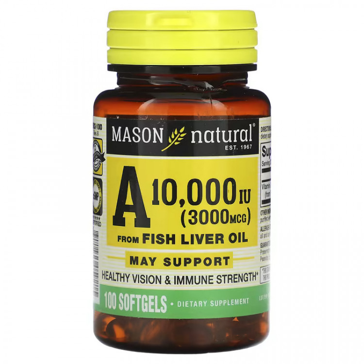 Mason Natural Витамин А из рыбьего жира 3000 мкг (10 000 МЕ) 100 мягких таблеток