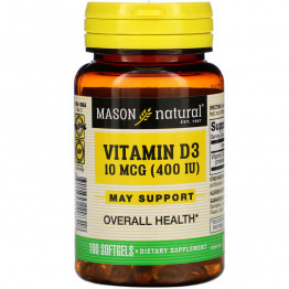 Mason Natural Витамин D3 10 мкг (400 МЕ) 100 мягких таблеток  title=