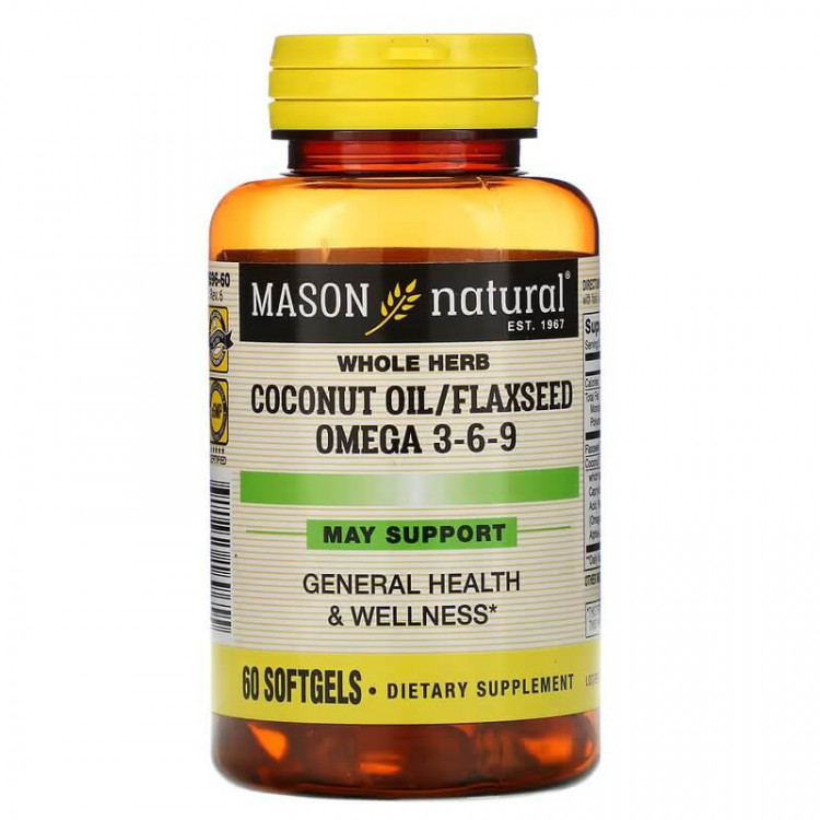 Mason Natural Кокосовое масло/льняное семя Омега 3-6-9 60 мягких таблеток