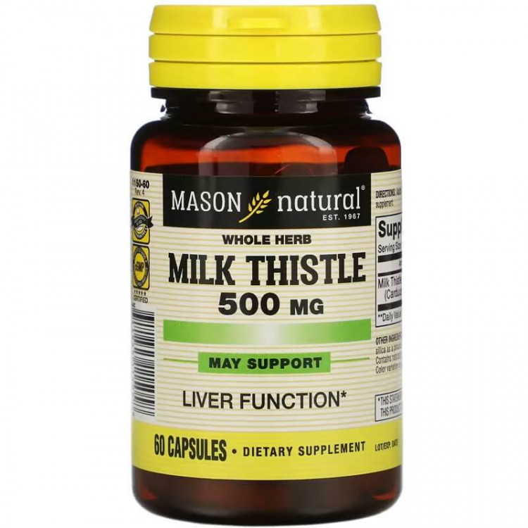 Mason Natural Цельная трава расторопши 500 мг 60 капсул