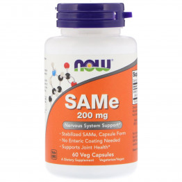 Now Foods SAMe 200 мг 60 вегетарианских капсул / S-аденозил-L-метионин