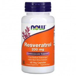 Now Foods Resveratrol 200 mg 60 vcaps / Нау Фудс Натуральный ресвератрол 200 мг 60 капсул