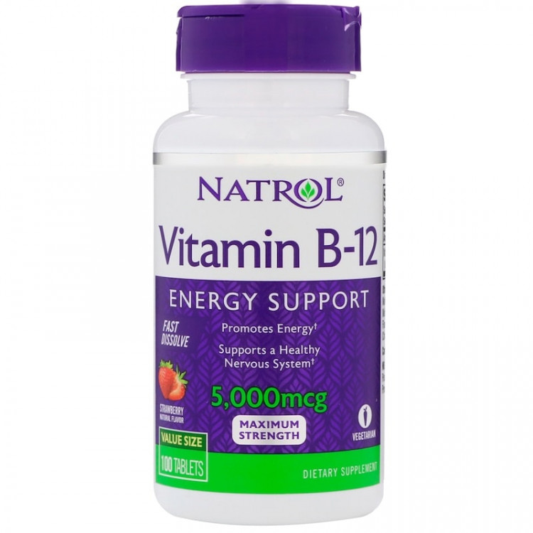 Vitamin B-12 5000 mcg 100 tabs / Витамин Б-12 клубничный аромат