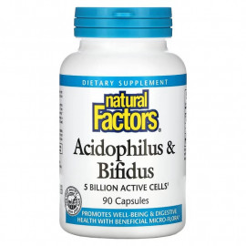 Natural Factors Acidophilus & Bifidus 5 миллиардов 90 капсул