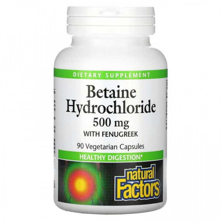 Natural Factors Бетаина гидрохлорид с пажитником 500 мг 90 вегетарианских капсул