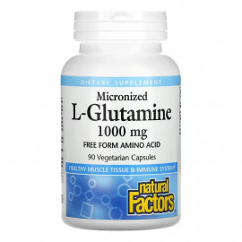 Natural Factors Микронизированный L-глютамин 1000 мг 90 вегетарианских капсул