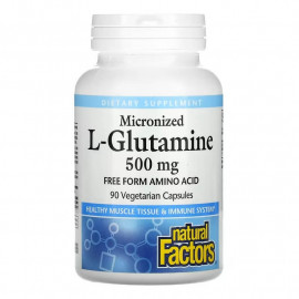 Natural Factors Микронизированный L-глютамин 500 мг 90 вегетарианских капсул