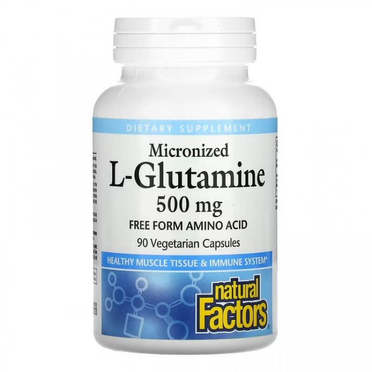 Natural Factors Микронизированный L-глютамин 500 мг 90 вегетарианских капсул