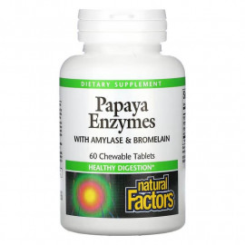 Natural Factors Ферменты папайи с амилазой и бромелайном 60 жевательных таблеток