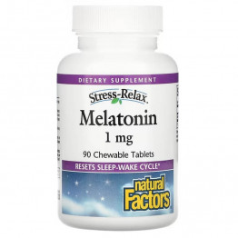 Natural Factors Stress-Relax Мелатонин 1 мг 90 жевательных таблеток