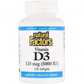Natural Factors Витамин D3 125 мкг (5000 IU) 120 мягких желатиновых капсул