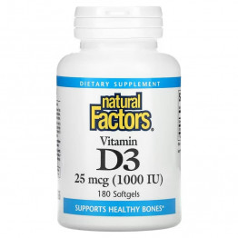 Natural Factors Витамин D3 25 мкг (1000 МЕ) 180 капсул с мягкой оболочкой  title=