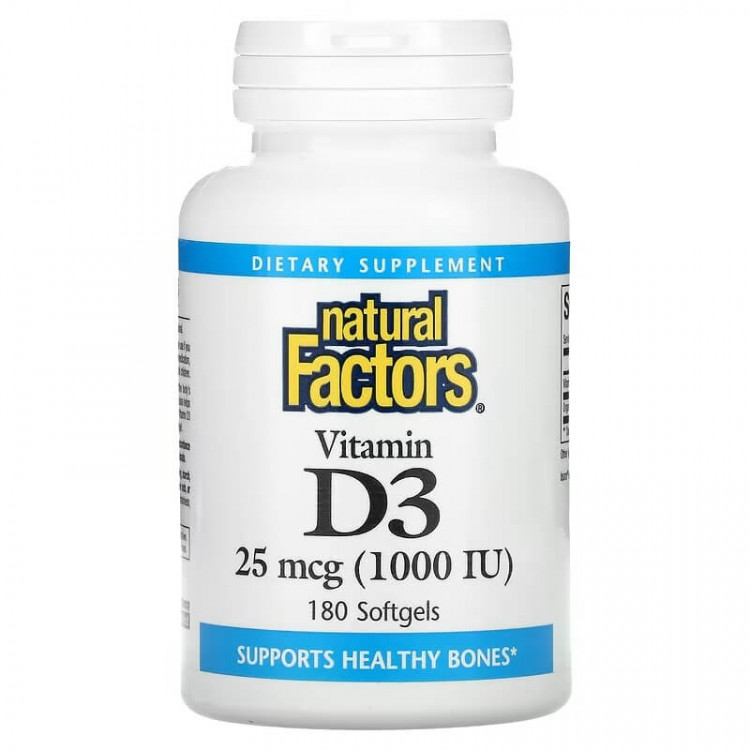 Natural Factors Витамин D3 25 мкг (1000 МЕ) 180 капсул с мягкой оболочкой