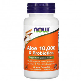 NOW Foods Алоэ 10 000 и пробиотики 60 растительных капсул  title=
