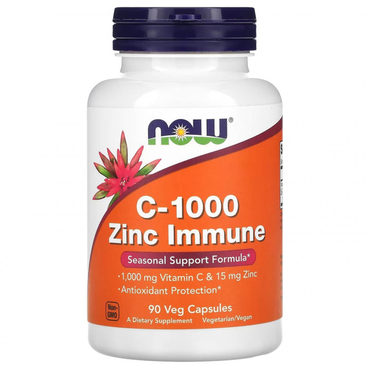 NOW Foods C-1000 Zinc Immune витамин C 1000 мг и цинк 15 мг 90 растительных капсул