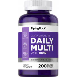 PipingRock Extra Strength Daily Multi with Iron 200 капсул / Мультивитамины с железом