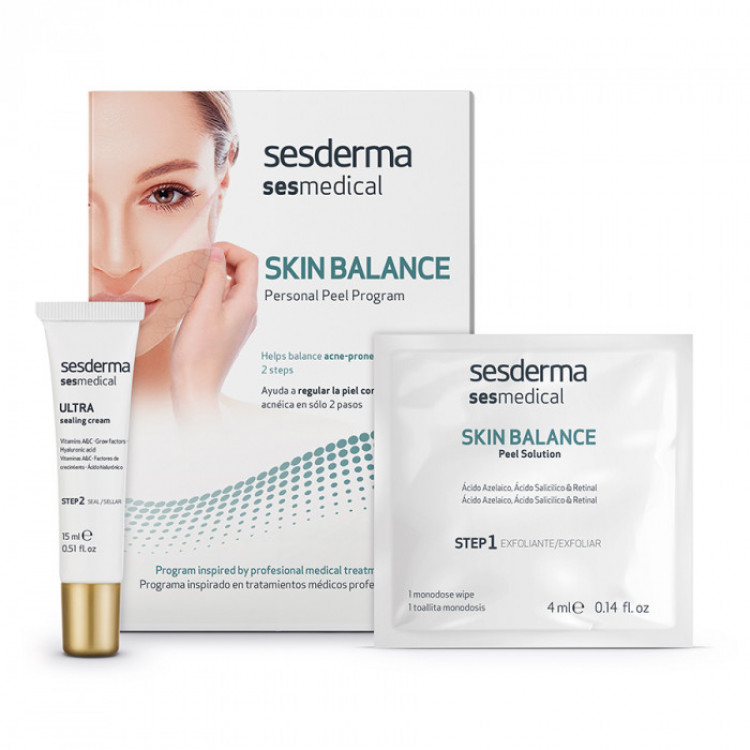 SESMEDICAL Skin balance personal peel program – Программа персональная для восстановления  баланса кожи, склонной к акне (салфетка-эксфолиант, крем запечатывающий), уп. (4 салф. + 15 мл)